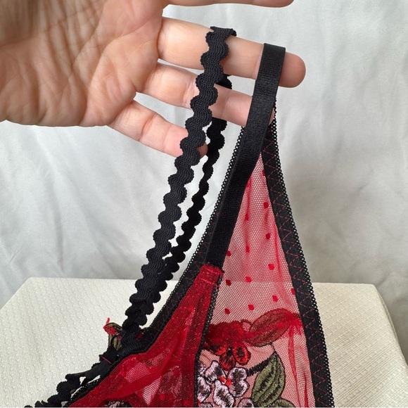 Red and Black Floral Embroidered Thong Panties from Splendies Size 1X - Picture 10 of 10